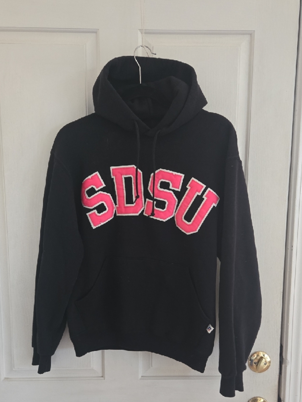 SDSU Russell Athletic Black Hoodie with Pink SDSU Lettering